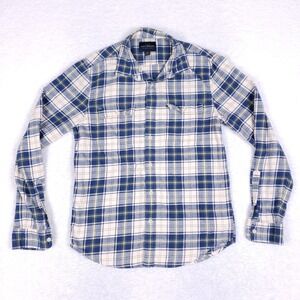 Lucky Brand Men's Small Blue White Plaid Button-Up Shirt Stretch‎ Cotton